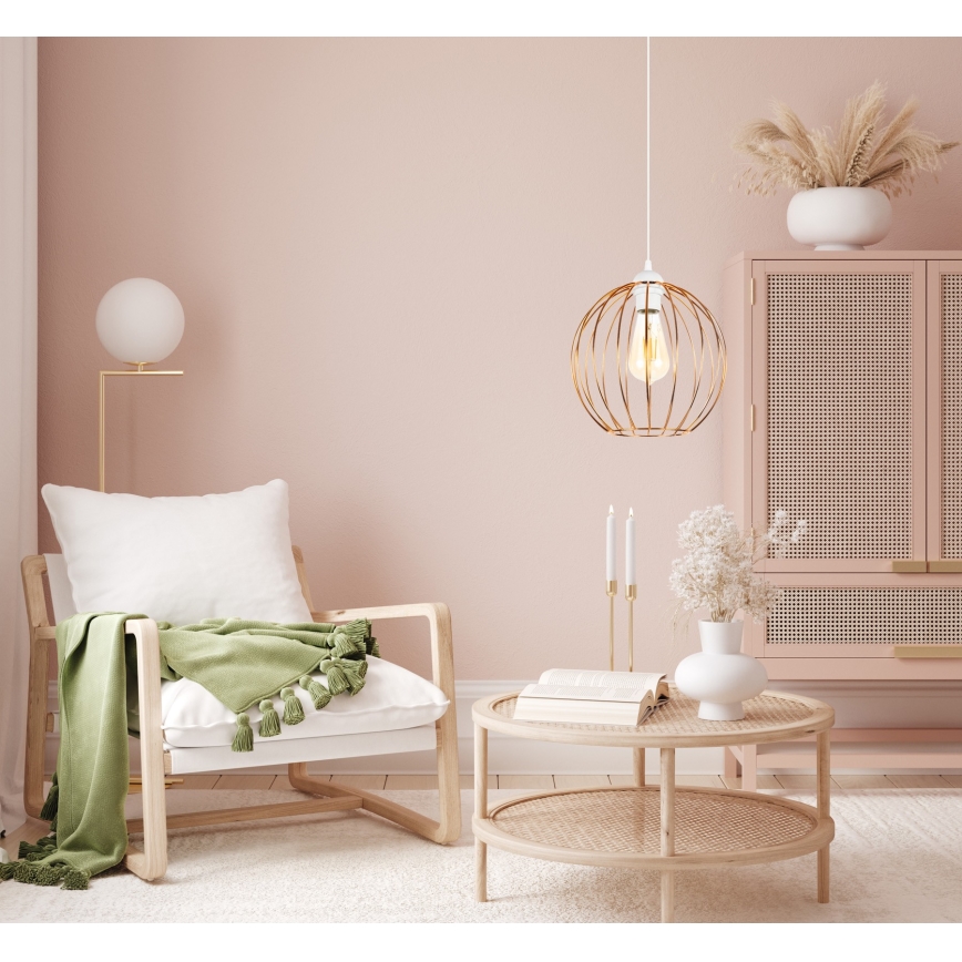 Ljuskrona med upphängningsrem MATT 1xE27/60W/230V vit/koppar