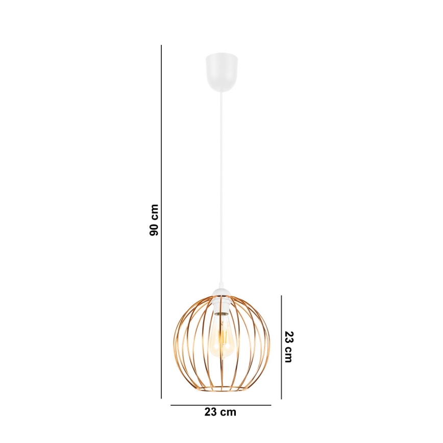 Ljuskrona med upphängningsrem MATT 1xE27/60W/230V vit/koppar