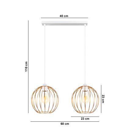 Ljuskrona med upphängningsrem MATT 2xE27/60W/230V vit/koppar