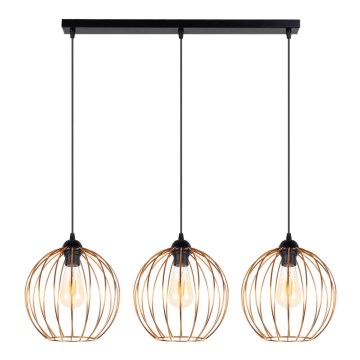 Ljuskrona med upphängningsrem MATT 3xE27/60W/230V svart/koppar