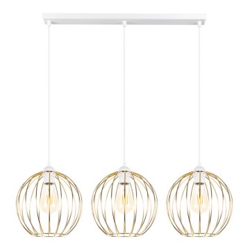 Ljuskrona med upphängningsrem MATT 3xE27/60W/230V vit/gyllene