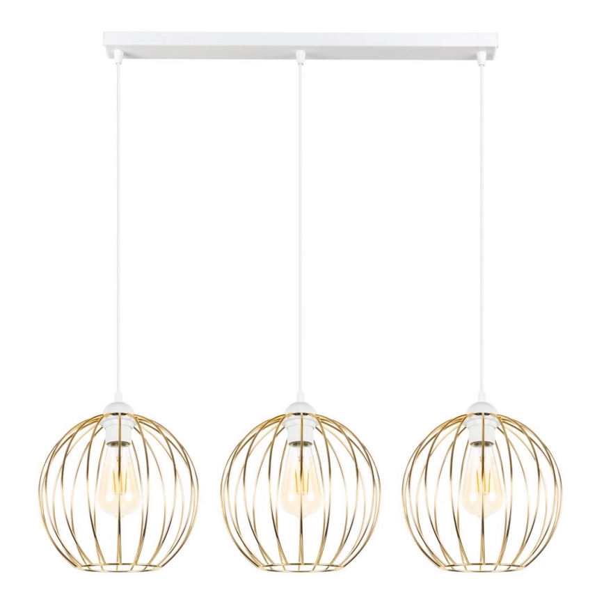 Ljuskrona med upphängningsrem MATT 3xE27/60W/230V vit/gyllene