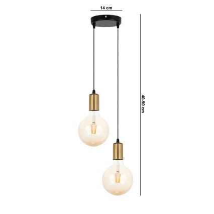 Ljuskrona med upphängningsrem MIROS 2xE27/60W/230V rund svart/gyllene