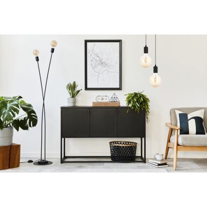 Ljuskrona med upphängningsrem MIROS 2xE27/60W/230V rund svart