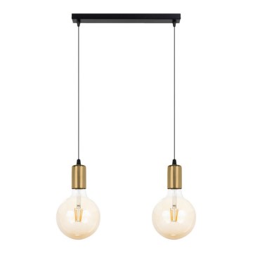 Ljuskrona med upphängningsrem MIROS 2xE27/60W/230V svart/gyllene