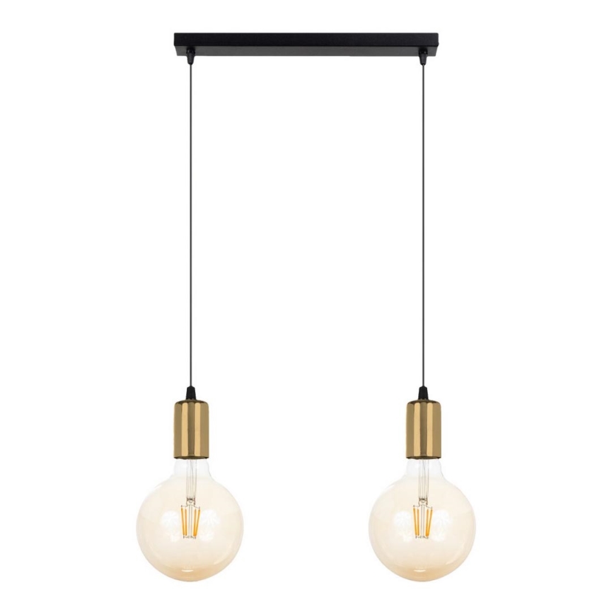 Ljuskrona med upphängningsrem MIROS 2xE27/60W/230V svart/gyllene