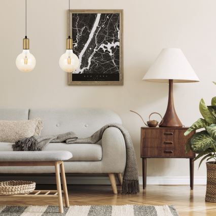 Ljuskrona med upphängningsrem MIROS 2xE27/60W/230V svart/gyllene