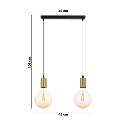 Ljuskrona med upphängningsrem MIROS 2xE27/60W/230V svart/gyllene