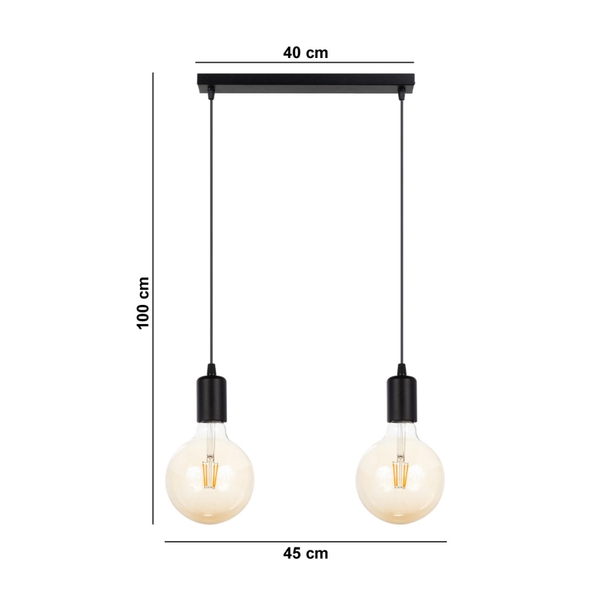 Ljuskrona med upphängningsrem MIROS 2xE27/60W/230V svart