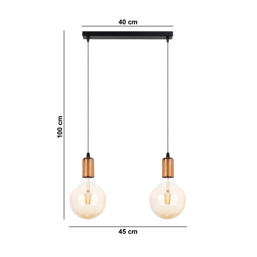 Ljuskrona med upphängningsrem MIROS 2xE27/60W/230V svart/koppar