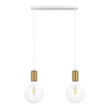 Ljuskrona med upphängningsrem MIROS 2xE27/60W/230V vit/gyllene