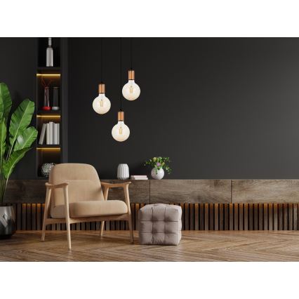 Ljuskrona med upphängningsrem MIROS 3xE27/60W/230V rund svart/koppar