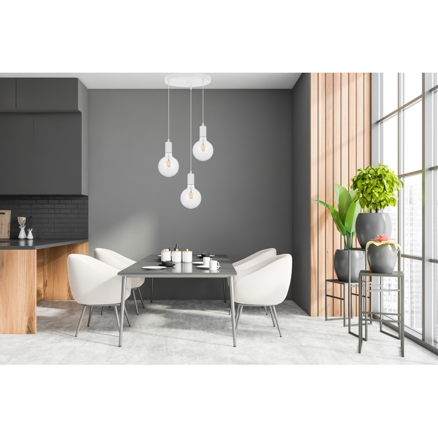 Ljuskrona med upphängningsrem MIROS 3xE27/60W/230V rund vit