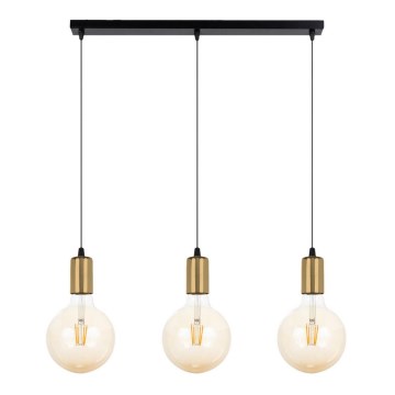 Ljuskrona med upphängningsrem MIROS 3xE27/60W/230V svart/gyllene