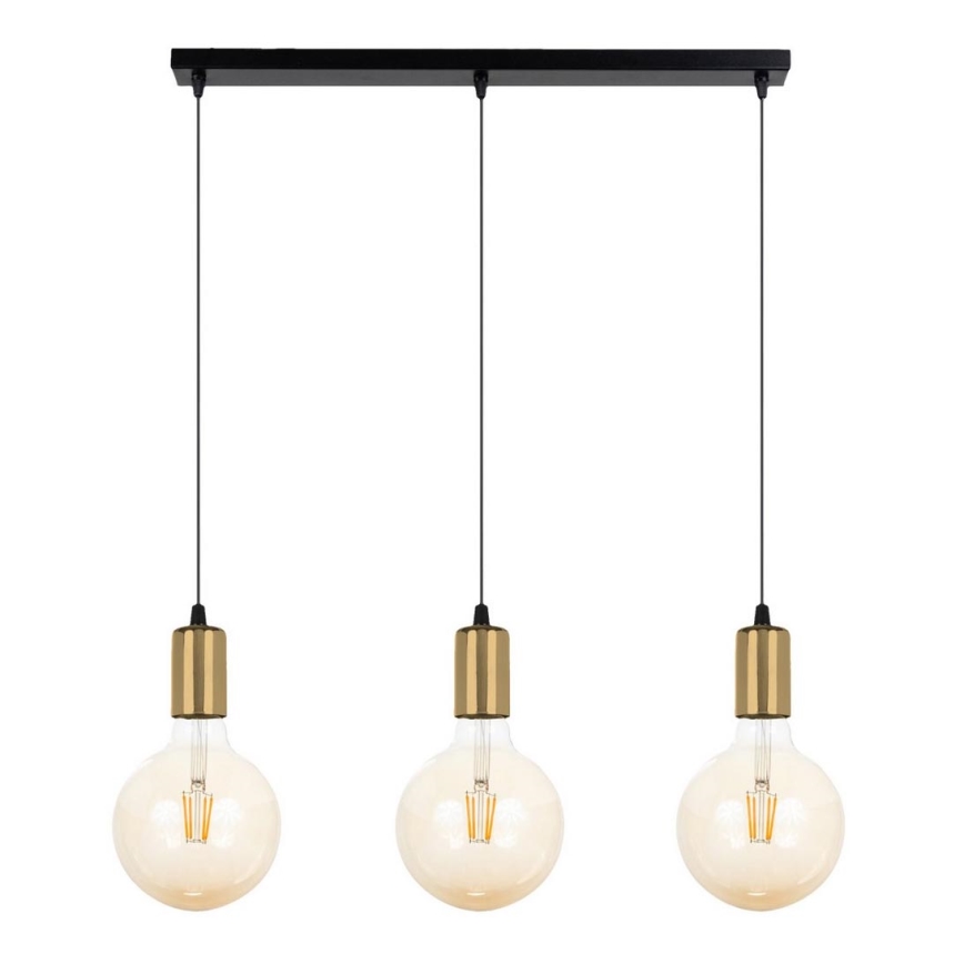 Ljuskrona med upphängningsrem MIROS 3xE27/60W/230V svart/gyllene