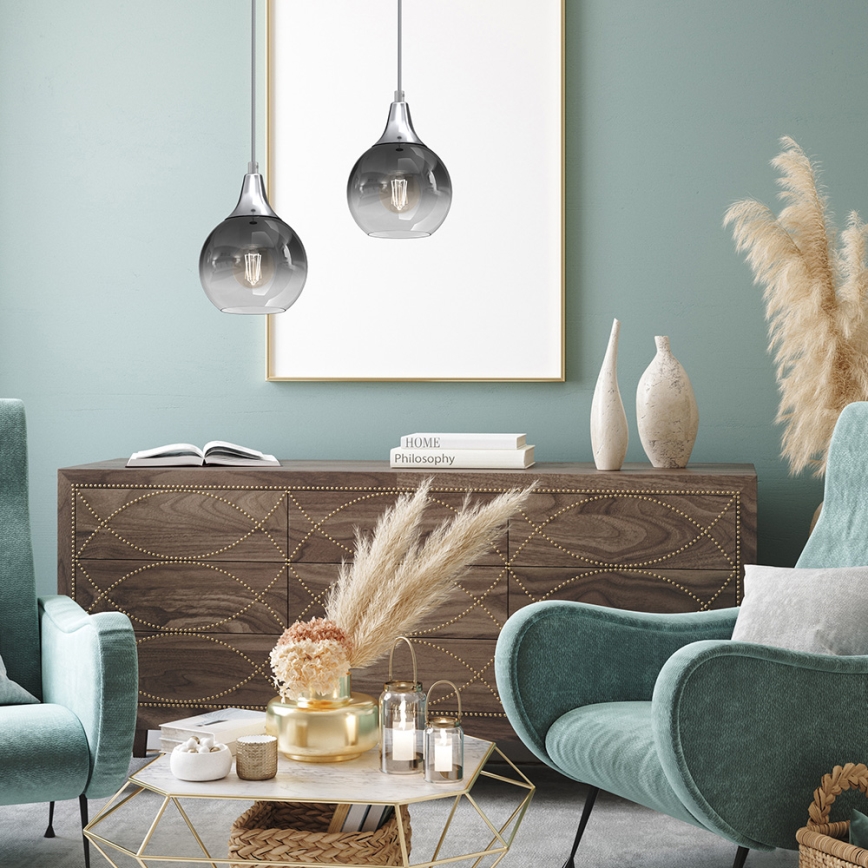 Ljuskrona med upphängningsrem MONTE 1xE27/60W/230V d. 15 cm matt krom