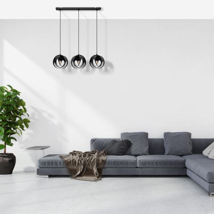 Ljuskrona med upphängningsrem MOONLIGHT 3xE27/15W/230V svart