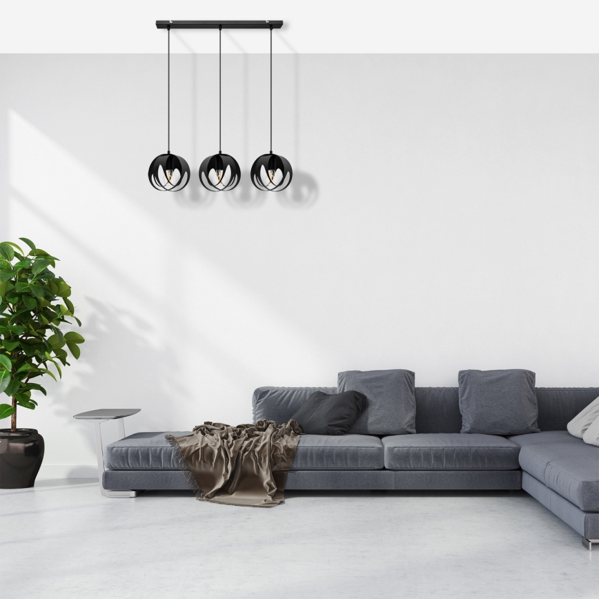 Ljuskrona med upphängningsrem MOONLIGHT 3xE27/15W/230V svart