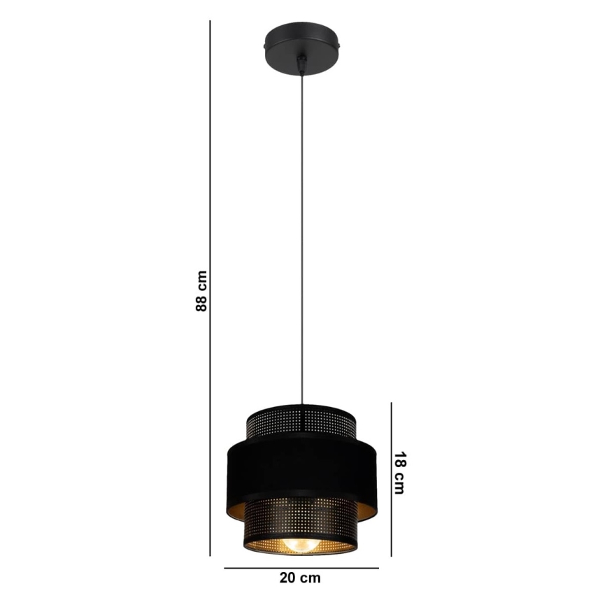 Ljuskrona med upphängningsrem NESS 1xE27/60W/230V svart