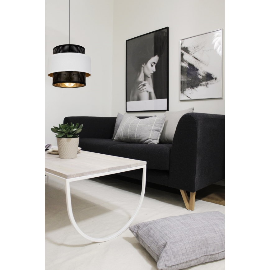 Ljuskrona med upphängningsrem NESS 1xE27/60W/230V svart/vit