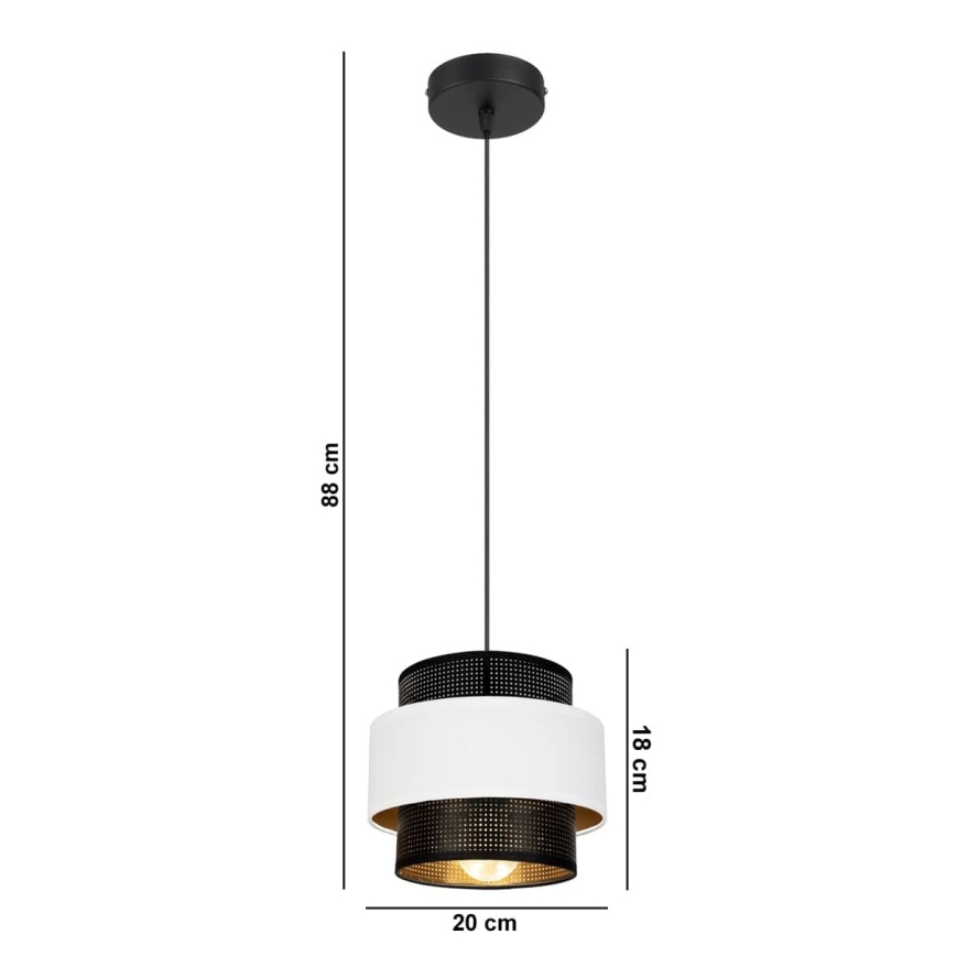 Ljuskrona med upphängningsrem NESS 1xE27/60W/230V svart/vit