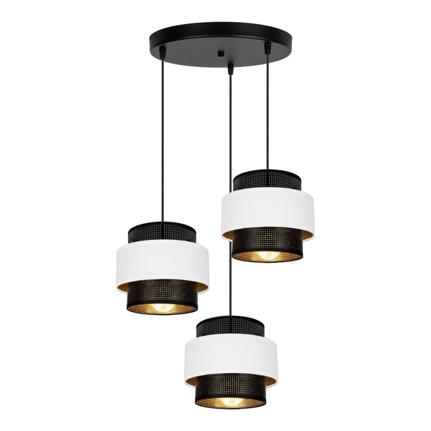 Ljuskrona med upphängningsrem NESS 3xE27/60W/230V diameter 45 cm svart/vit