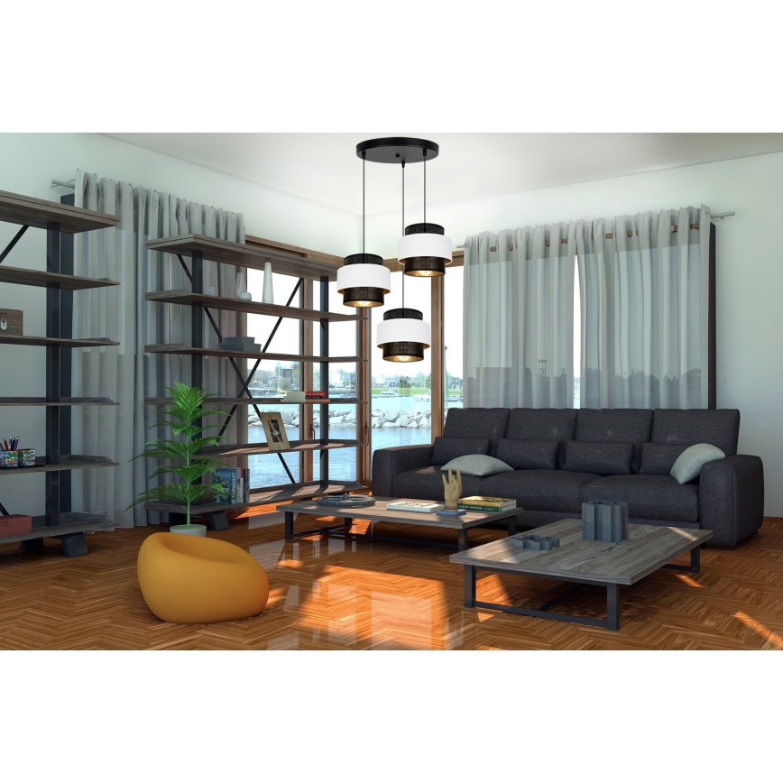 Ljuskrona med upphängningsrem NESS 3xE27/60W/230V diameter 45 cm svart/vit