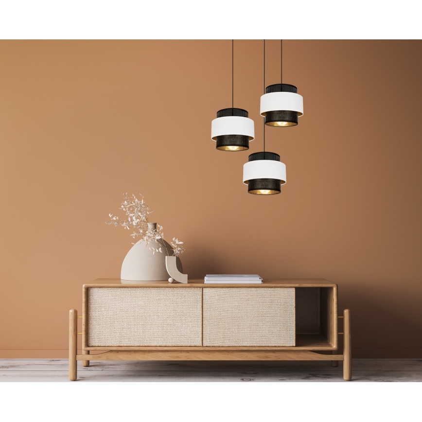 Ljuskrona med upphängningsrem NESS 3xE27/60W/230V diameter 45 cm svart/vit