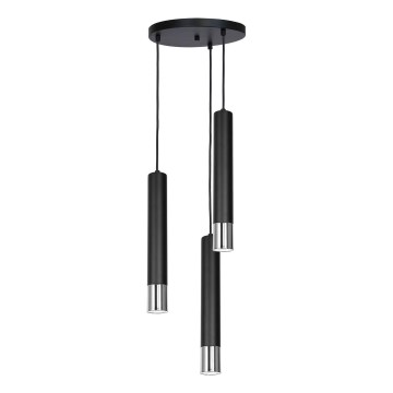Ljuskrona med upphängningsrem NEST 3xGU10/8W/230V svart/skinande krom