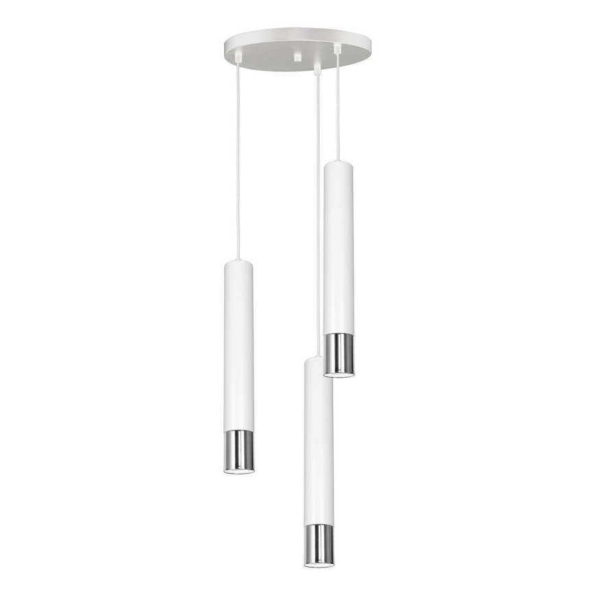 Ljuskrona med upphängningsrem NEST 3xGU10/8W/230V vit/skinande krom