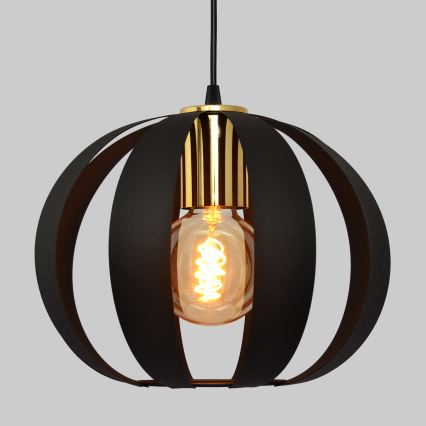 Ljuskrona med upphängningsrem NEWTON 1xE27/15W/230V svart/gyllene