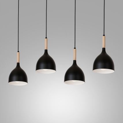 Ljuskrona med upphängningsrem NOAK WOOD 4xE27/60W/230V