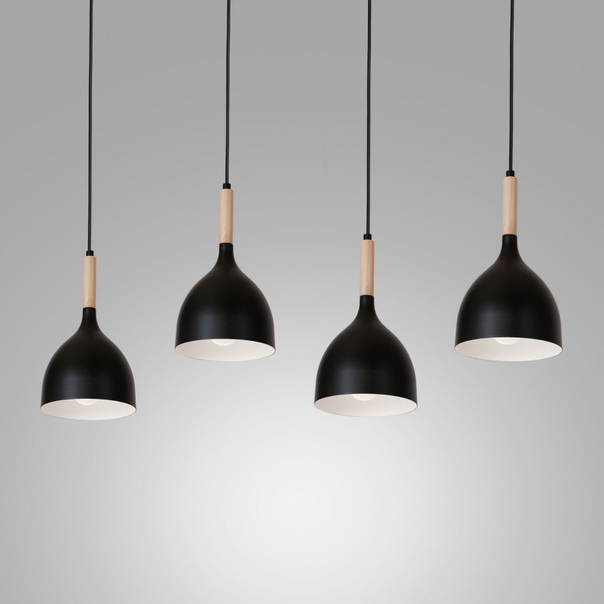 Ljuskrona med upphängningsrem NOAK WOOD 4xE27/60W/230V
