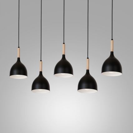 Ljuskrona med upphängningsrem NOAK WOOD 5xE27/60W/230V