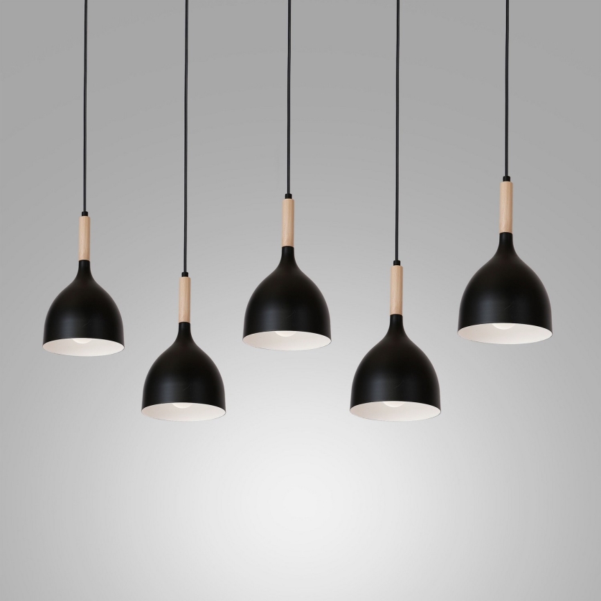 Ljuskrona med upphängningsrem NOAK WOOD 5xE27/60W/230V