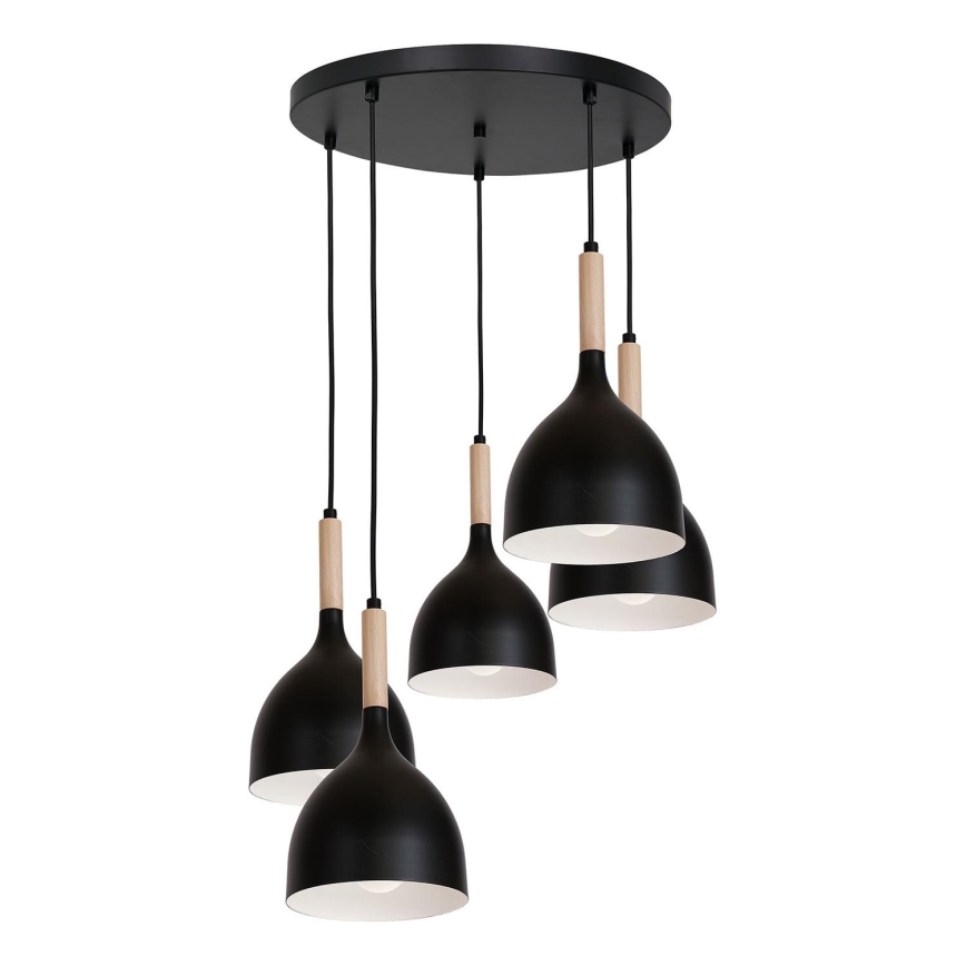 Ljuskrona med upphängningsrem NOAK WOOD 5xE27/60W/230V