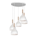Ljuskrona med upphängningsrem NOAK WOOD 5xE27/60W/230V vit/trä