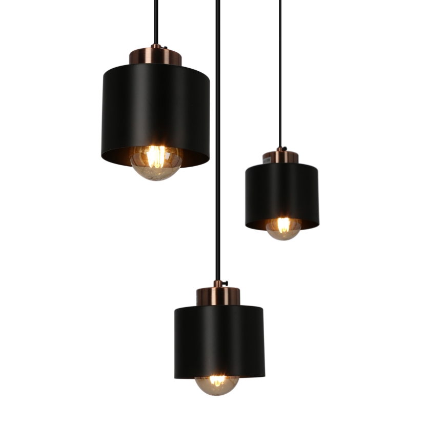 Ljuskrona med upphängningsrem OLENA 3xE27/60W/230V svart