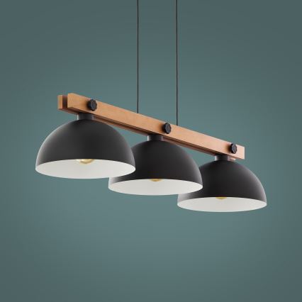 Ljusskrona med upphängningsrem  OSLO 3xE27/60W/230V svart /trä 