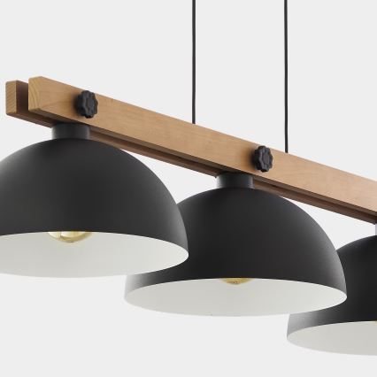Ljusskrona med upphängningsrem  OSLO 3xE27/60W/230V svart /trä 