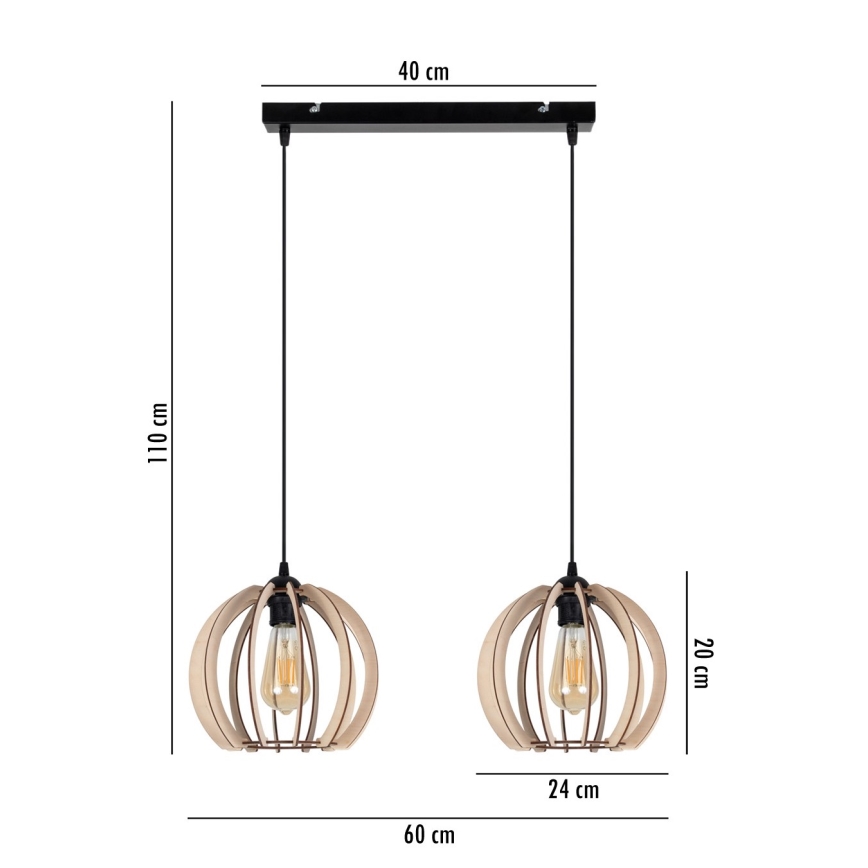 Ljuskrona med upphängningsrem  påRO 2xE27/60W/230V