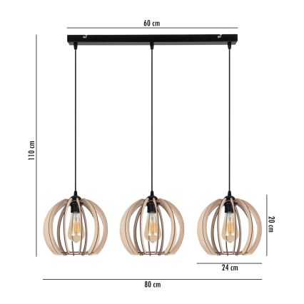 Ljuskrona med upphängningsrem  påRO 3xE27/60W/230V