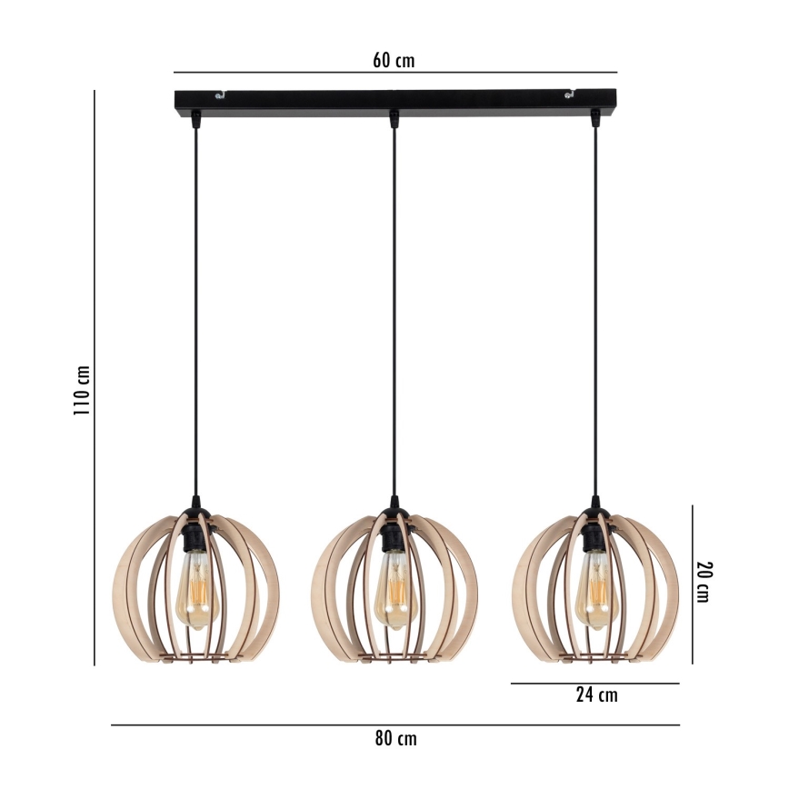 Ljuskrona med upphängningsrem  påRO 3xE27/60W/230V