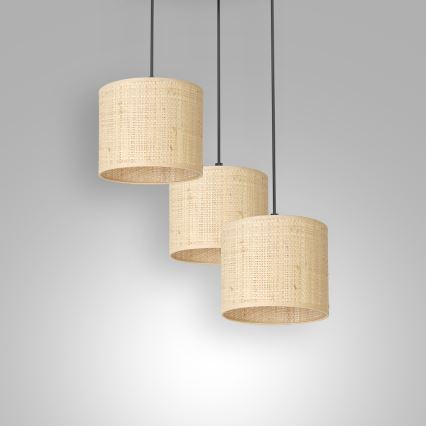 Ljuskrona med upphängningsrem RATTAN 3xE27/60W/230V rotting