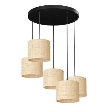 Ljuskrona med upphängningsrem RATTAN 5xE27/60W/230V rotting