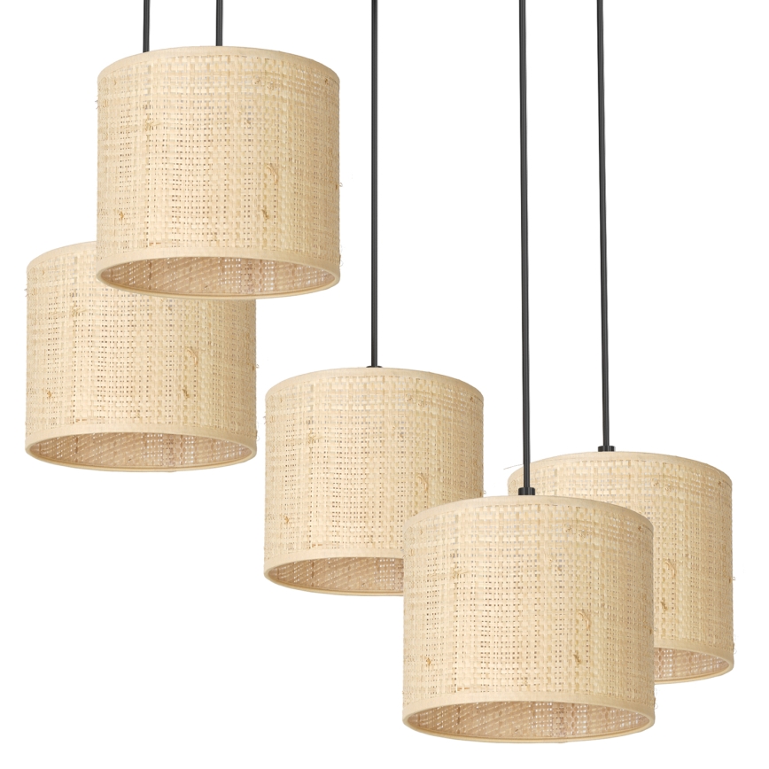 Ljuskrona med upphängningsrem RATTAN 5xE27/60W/230V rotting