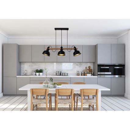 Ljuskrona med upphängningsrem RENO 3xE27/40W/230V svart/brun