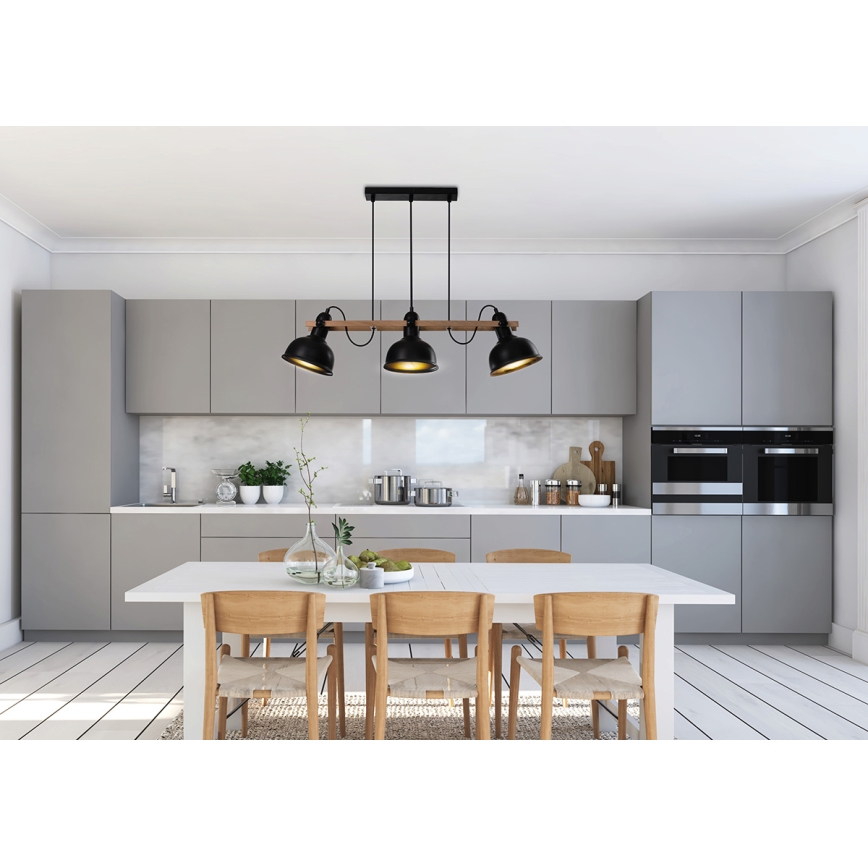 Ljuskrona med upphängningsrem RENO 3xE27/40W/230V svart/brun