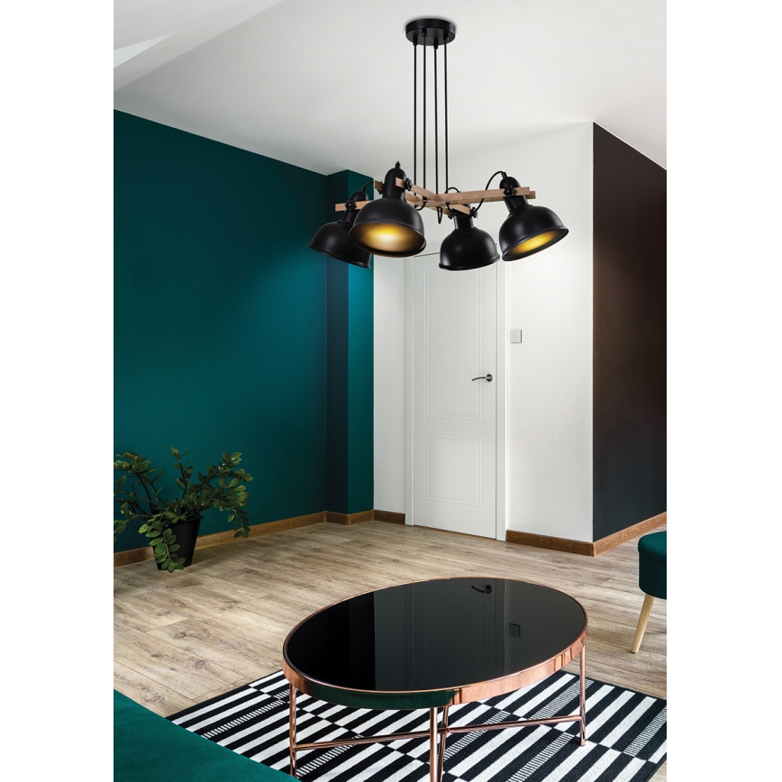 Ljuskrona med upphängningsrem RENO 4xE27/40W/230V svart/brun