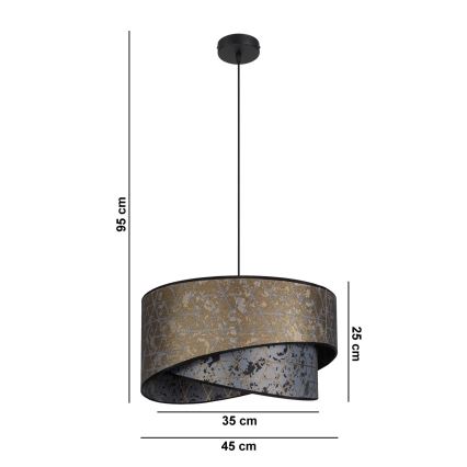 Ljuskrona med upphängningsrem  REZO 1xE27/60W/230V grå/gyllene 